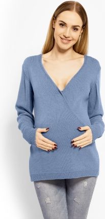 Be MaaMaa Zavinovací svetřík s vlnou - modrý, jeans - obrázek 1