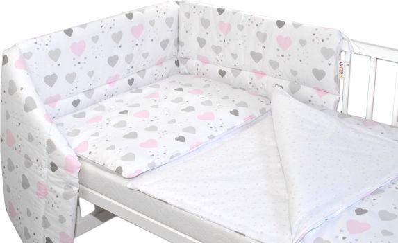 Baby Nellys 3-dílná sada mantinel s povlečením Srdíčka a hvězdičky - růžová - obrázek 1