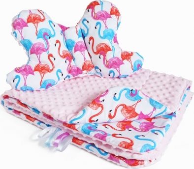 Baby Nellys 2-dílná sada do kočárku s minky s motýlkem - plameňák, minky růžová - obrázek 1