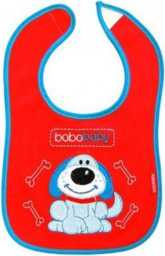 BOBO BABY Třívrstvý bavlněný bryndáček Pejsek - červený - obrázek 1