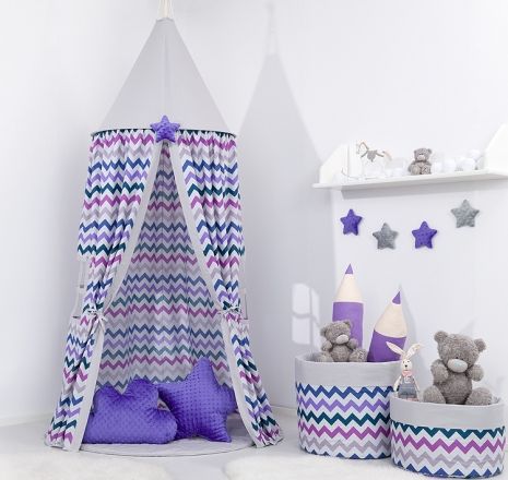 Baby Nellys závěsný stan fialový cik cak / šedý - obrázek 1
