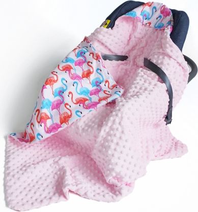 Baby Nellys Luxusní bavlněná dečka 3v1 s minky, 90 x 90 cm, plameňáci, Minky - růžová - obrázek 1