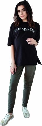 Be MaaMaa Těhotenské tepláky/kalhoty slim - khaki, vel. M - obrázek 1