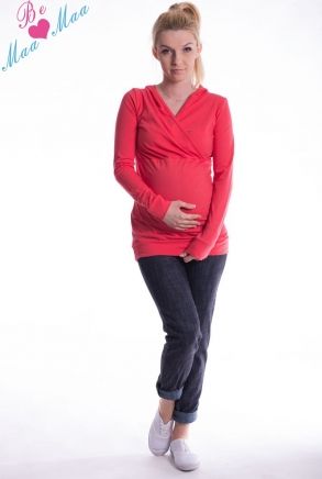 Be MaaMaa Těhotenská mikina s kapucí OLINA - koral, vel. L/XL - obrázek 1