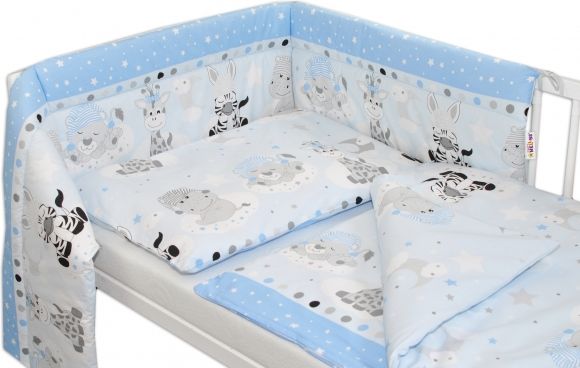 Baby Nellys 3-dílná sada mantinel s povlečením 135x100, Safari Baby - sv. modrá - obrázek 1