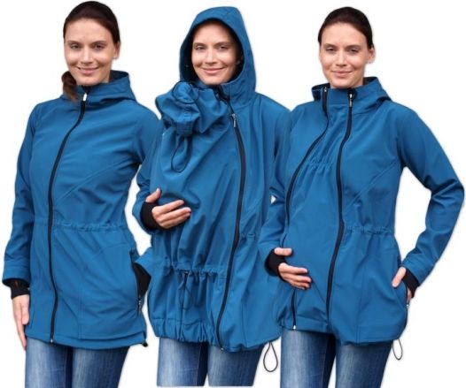 JOŽÁNEK Bunda pro nosící, těhotné - softshellová (přední nošení), petrolejová, vel. L/XL - obrázek 1