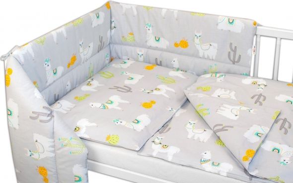 Baby Nellys 3-dílná sada mantinel s povlečením Lama - šedá - obrázek 1