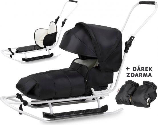Sáňky s kompletním vybavením + rukávník zdarma - černý,smetanový - obrázek 1