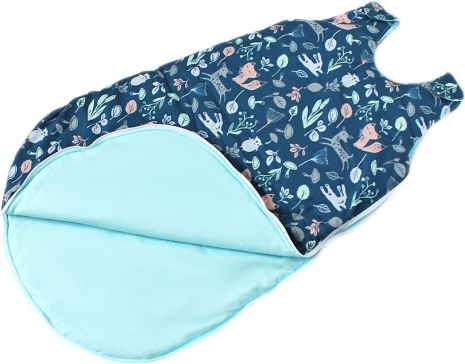 Baby Nellys Bavlněný spací vak Lesní zvířátka - vnitřek mátový/modrý, 48x80cm - obrázek 1