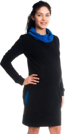 Be MaaMaa Teplákové těhotenské/kojící šaty Eline, dlouhý rukáv - černé, vel. XL - obrázek 1