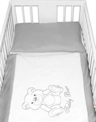 BABY NELLYS Povlečení do postýlky Teddy Bear - jersey - šedé - obrázek 1