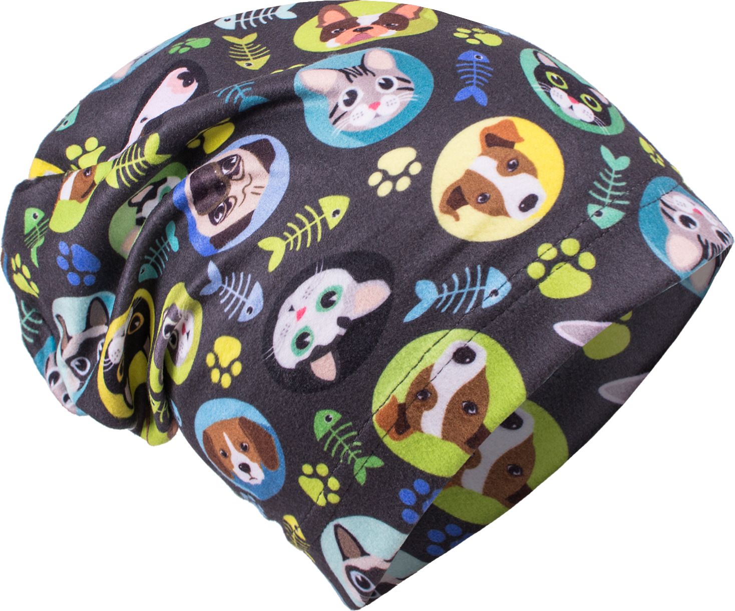 UNUO Fleecová čepice Kočka a pes kluk S (45 - 48 cm) - obrázek 1