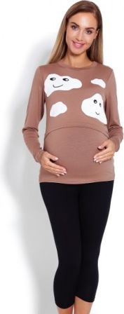 Těhotenské, kojící pyžamo 3/4 mráčky - cappuccino, Velikosti těh. moda L/XL - obrázek 1