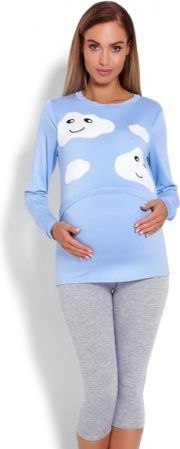 Těhotenské, kojící pyžamo 3/4 mráčky - modré, Velikosti těh. moda L/XL - obrázek 1