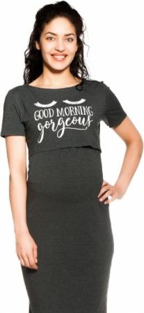 Be MaaMaa Těhotenská, kojící noční košile Gorgeous - grafitová, Velikosti těh. moda S/M - obrázek 1