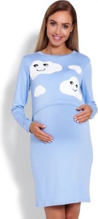 Těhotenská, kojící noční košile Mráčky - sv. modrá, Velikosti těh. moda L/XL - obrázek 1