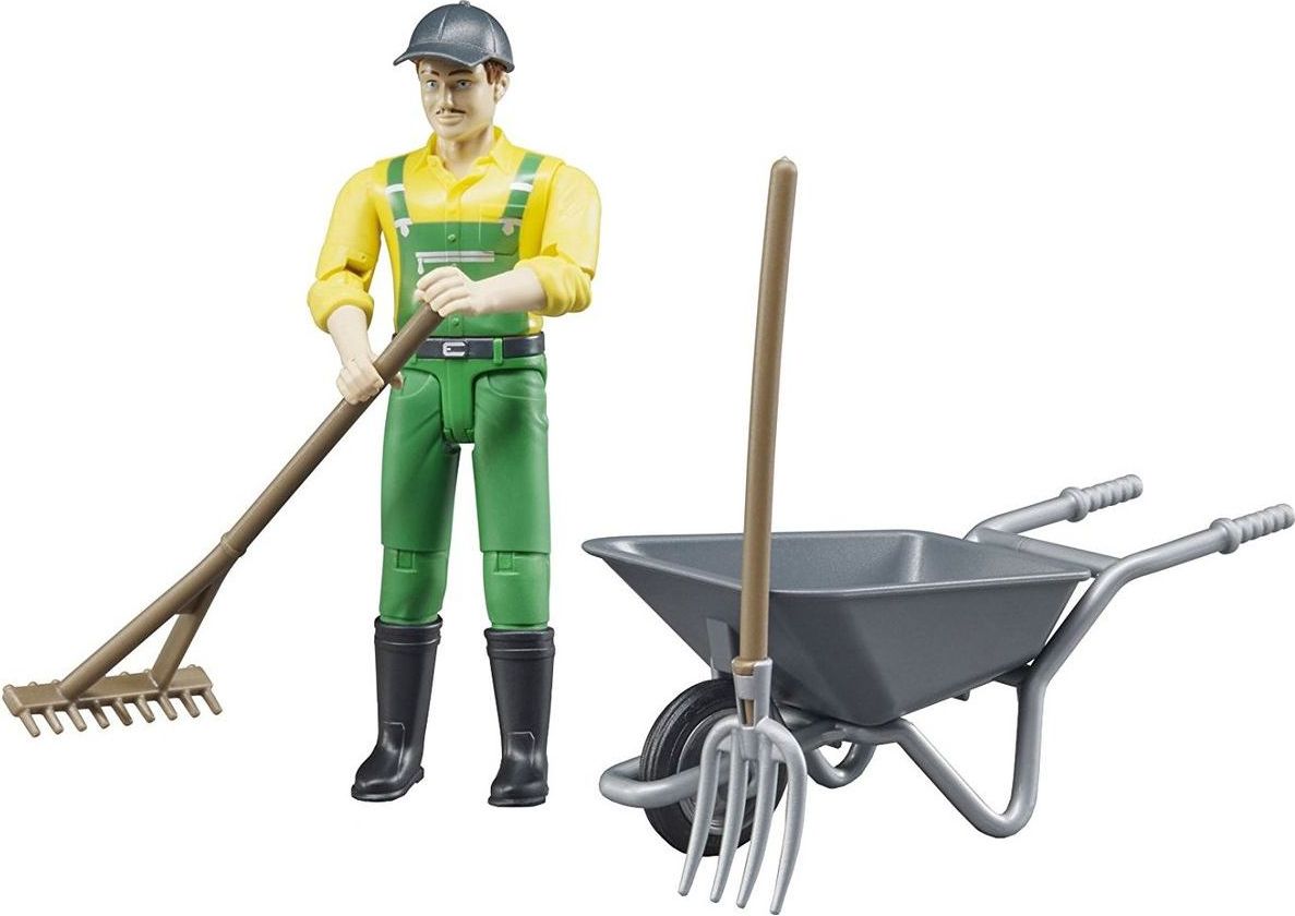 Bruder 62610 Figurka Zemědělec s kolečkem a nářadím - obrázek 1
