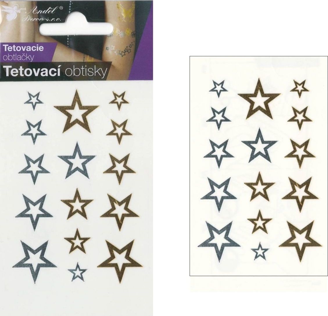 Anděl Tetovací obtisky zlaté a stříbrné 10,5 x 6 cm Hvězdy - obrázek 1