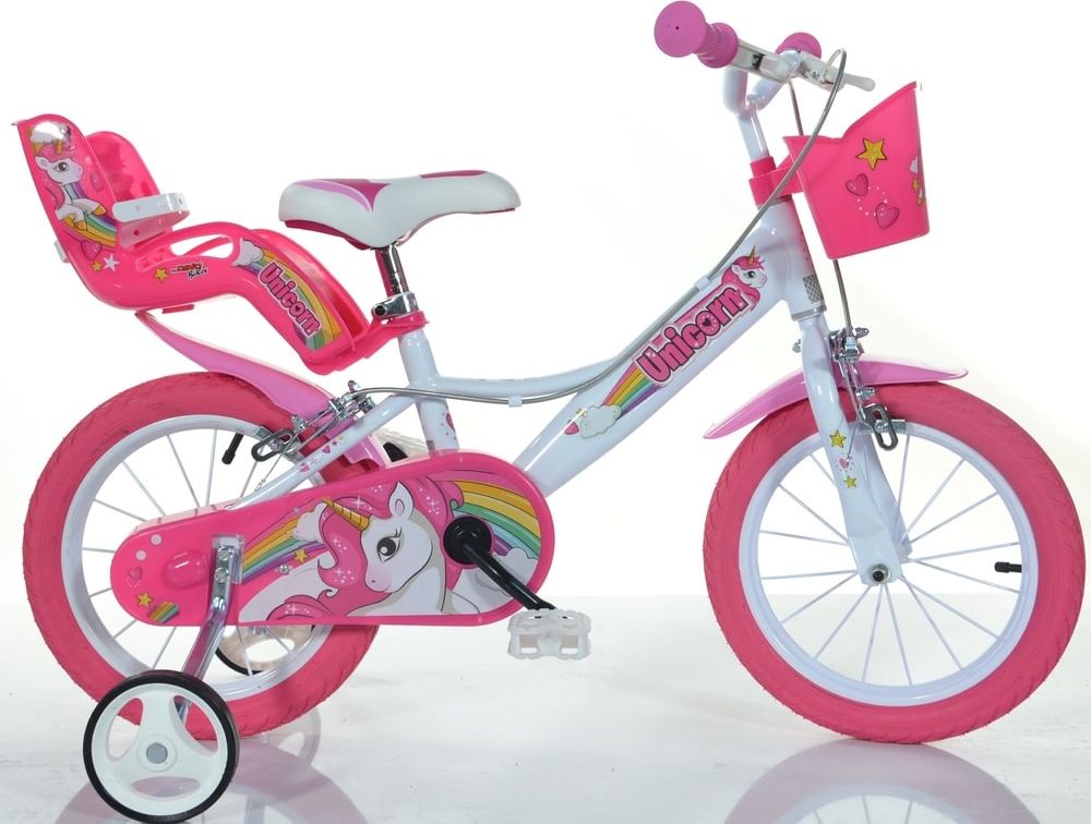 DINO Bikes Dětské kolo 14 "Dino 144RUN Unicorn se sedačkou pro panenku a košíkem - obrázek 1