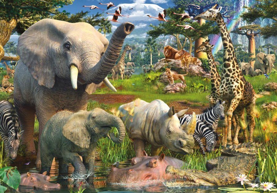 RAVENSBURGER Puzzle Zvířata u zdroje vody 18000 dílků - obrázek 1