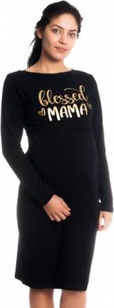 Těhotenská, kojící noční košile Blessed Mama - černá, Velikosti těh. moda L/XL - obrázek 1