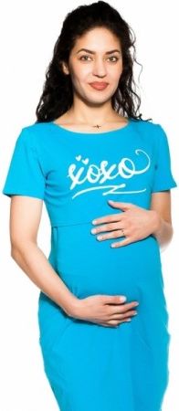 Be MaaMaa Těhotenská, kojící noční košile Xoxo - tyrkysová, Velikosti těh. moda L/XL - obrázek 1