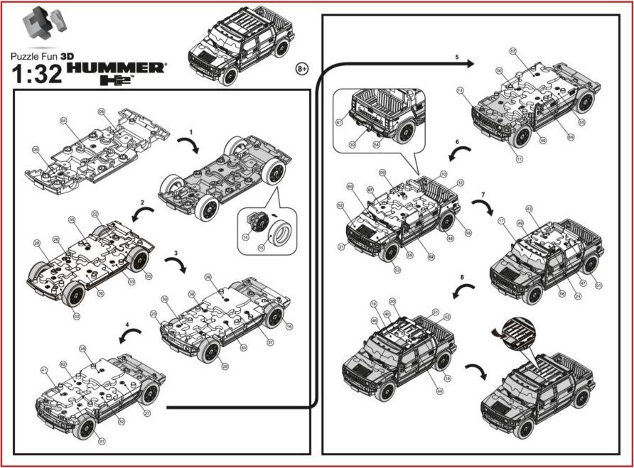 HAPPY WELL 3D Puzzle Hummer 1:32 oranžový transparentní - obrázek 2