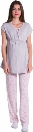 Těhotenské,kojící pyžamo květinky - šedá/růžová, Velikosti těh. moda M (38) - obrázek 1