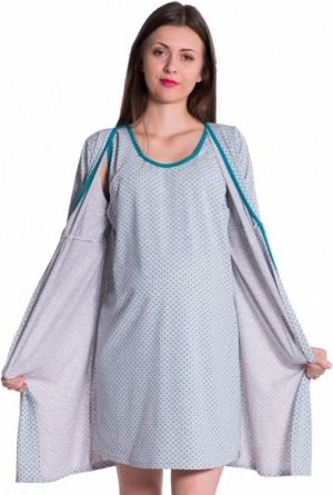 Těhotenská, kojící noční košile + župan - tečky, zelená, Velikosti těh. moda XL (42) - obrázek 1