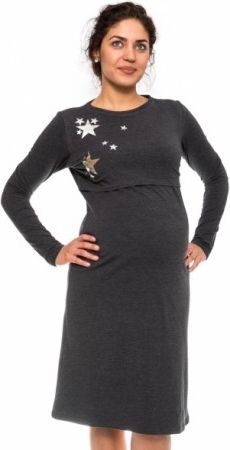 Těhotenská, kojící noční košile Stars - grafit, Velikosti těh. moda L/XL - obrázek 1