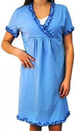 Těhotenská, kojící noční košile s volánkem - modrá, Velikosti těh. moda L/XL - obrázek 1