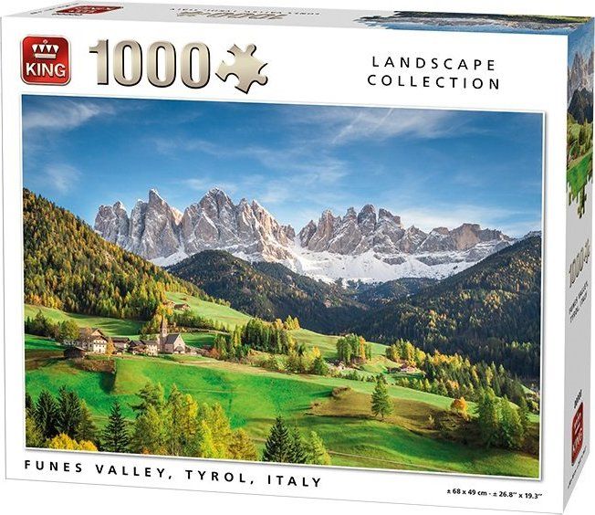 KING Puzzle Údolí Val di Funes, Tyrolsko 1000 dílků - obrázek 1