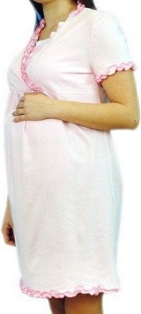 Těhotenská, kojící noční košile s volánkem - růžová, Velikosti těh. moda L/XL - obrázek 1