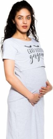 Be MaaMaa Těhotenská, kojící noční košile Gorgeous - sv. šedá, Velikosti těh. moda S/M - obrázek 1
