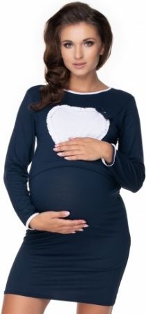 Be MaaMaa Těhotenská, kojící noční košile srdce, dl. rukáv - granátová, Velikosti těh. moda S/M - obrázek 1