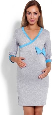 Pohodlná těhotenská, kojící noční košile s mašlí - šedá, Velikosti těh. moda S/M - obrázek 1