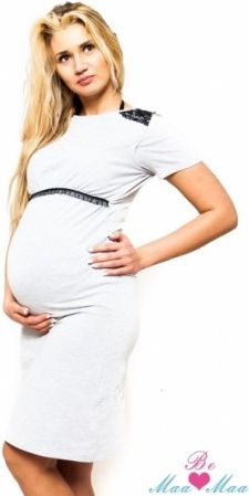 Těhotenská, kojící noční košile LUNA - sv. šedá, , Velikosti těh. moda S/M - obrázek 1