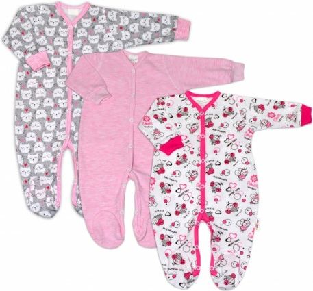 Kojenecká dívčí sada overálků zapínání uprostřed, Baby Nellys ® - 3 ks, Velikost koj. oblečení 68 (4-6m) - obrázek 1