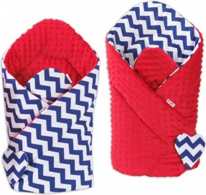 Oboustranná zavinovačka MINKY BABY - Zigzag tm. modrý/ červená - obrázek 1