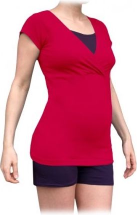 Těhotenské, kojící pyžamo, krátké - tm.růžová / švestka, Velikosti těh. moda S/M - obrázek 1