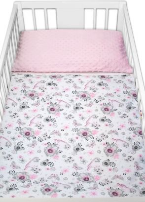2-dílné bavlněné povlečení s minky Baby Nellys - ptáčci, růžová/růžová, 135x100cm - obrázek 1