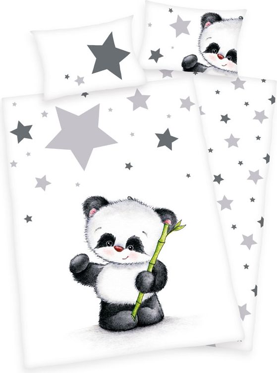 HERDING FLANELOVÉ Povlečení do postýky Panda Bavlna Flanel 100/135, 40/60 cm - obrázek 1