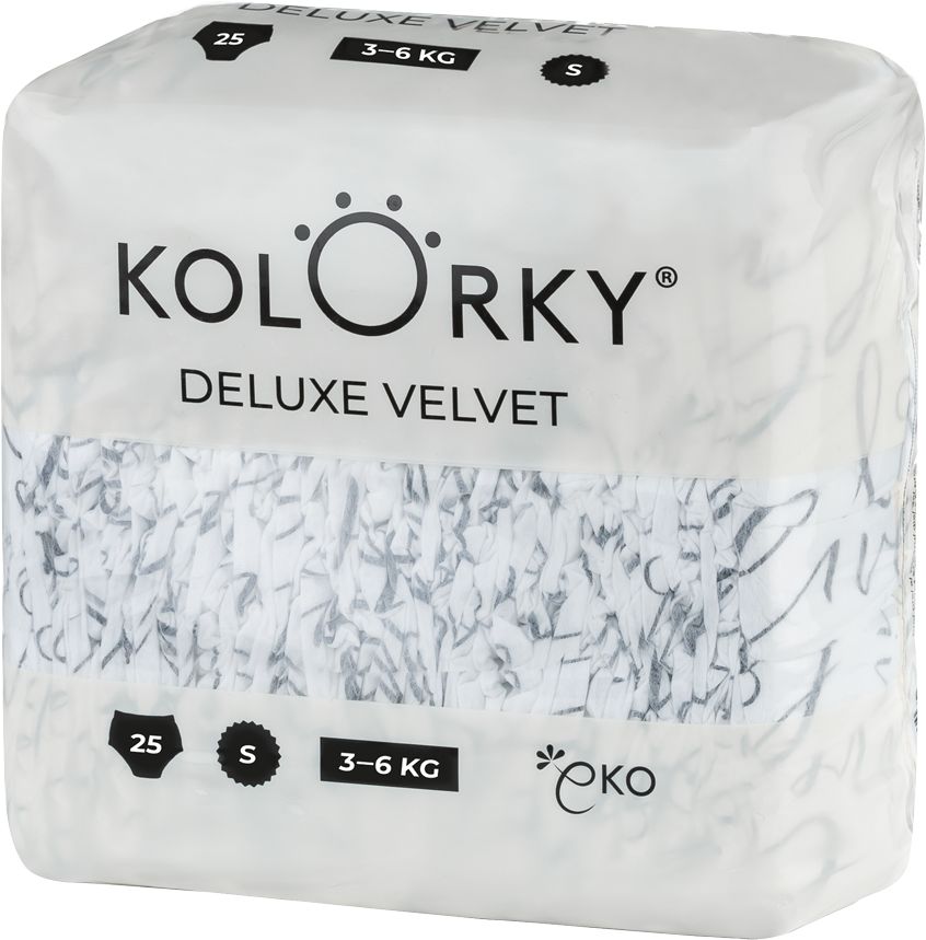 KOLORKY DELUXE VELVET - S (3-6 kg) - 25 ks - jednorázové eko plenky se sametovým povrchem - obrázek 1