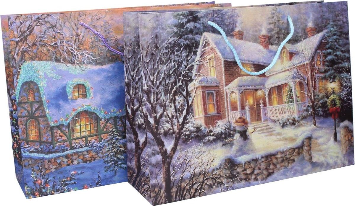 Wiky Dárková taška 40 x 30 x 12 cm Vánoce - dům s potokem - obrázek 1