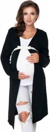Be MaaMaa Těhotenský kardigan s páskem - černý - obrázek 1