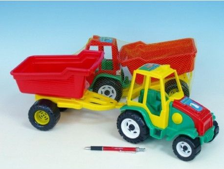 Traktor s vlekem plast 52cm asst 2 barvy v síťce - obrázek 1