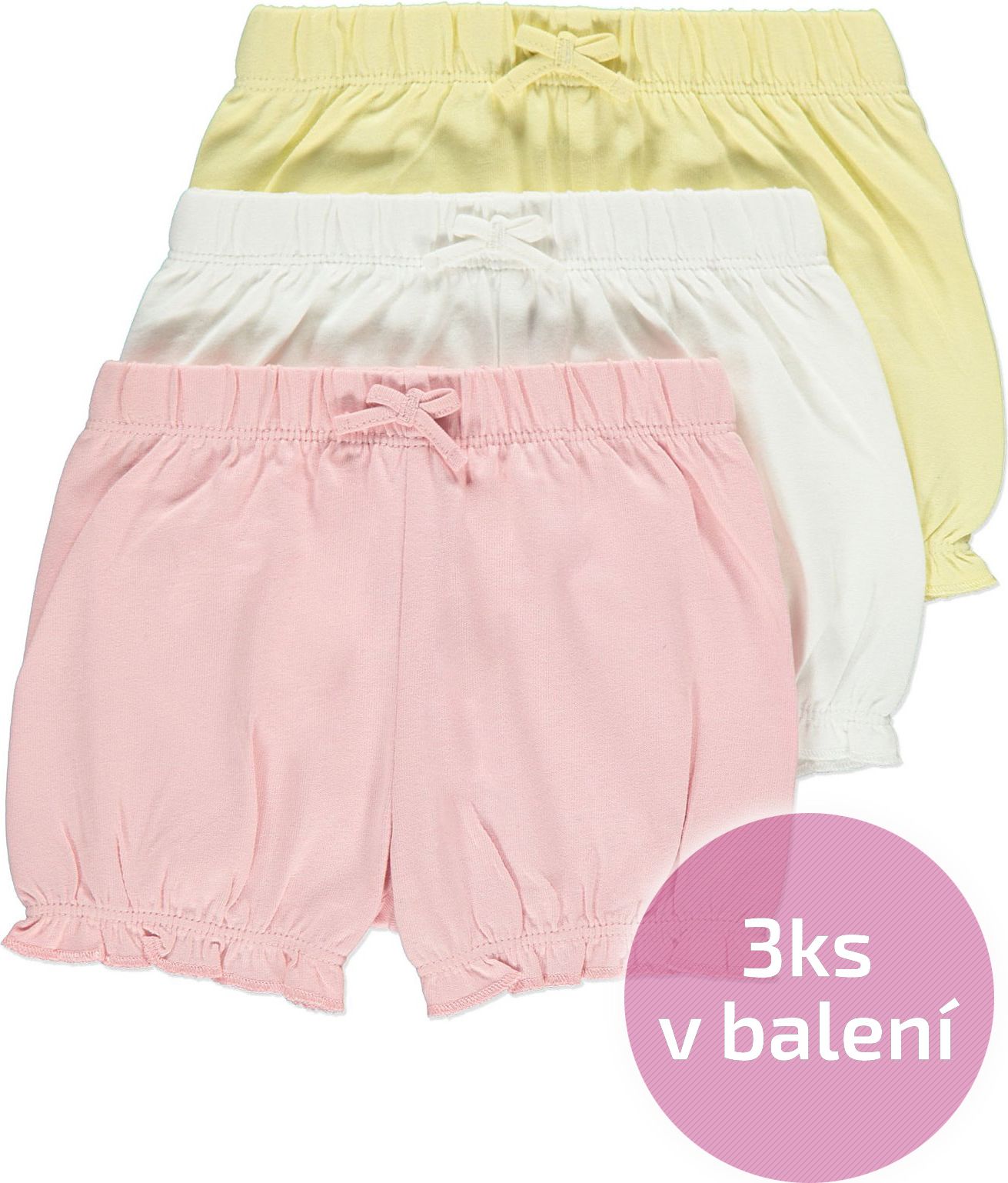 Kojenecké kraťásky GEORGE, 3ks v balení, růžové, bílé, žluté Velikost: 74 - 80cm (9 - 12 měsíců) - obrázek 1