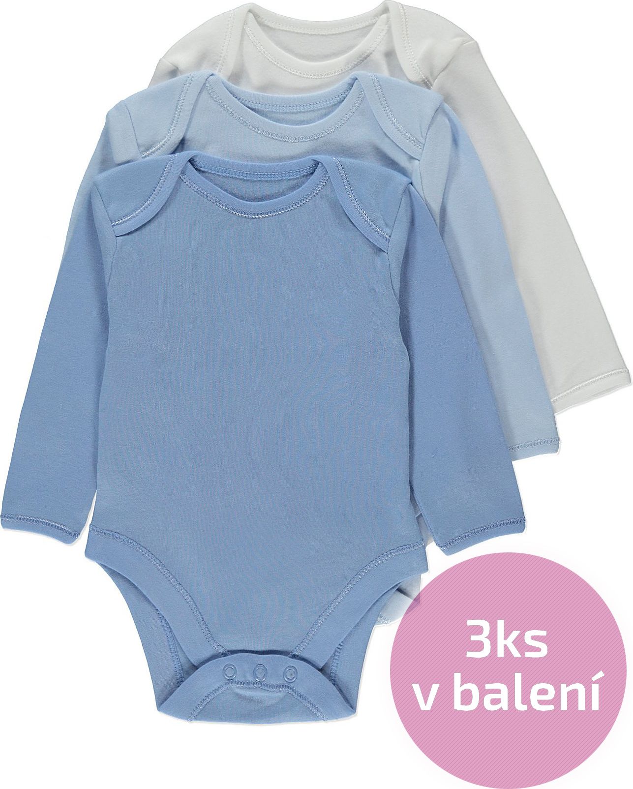 Kojenecké body GEORGE, 3ks v balení, dlouhý rukáv,světle modré Velikost: Novorozenec do 4 kg - obrázek 1