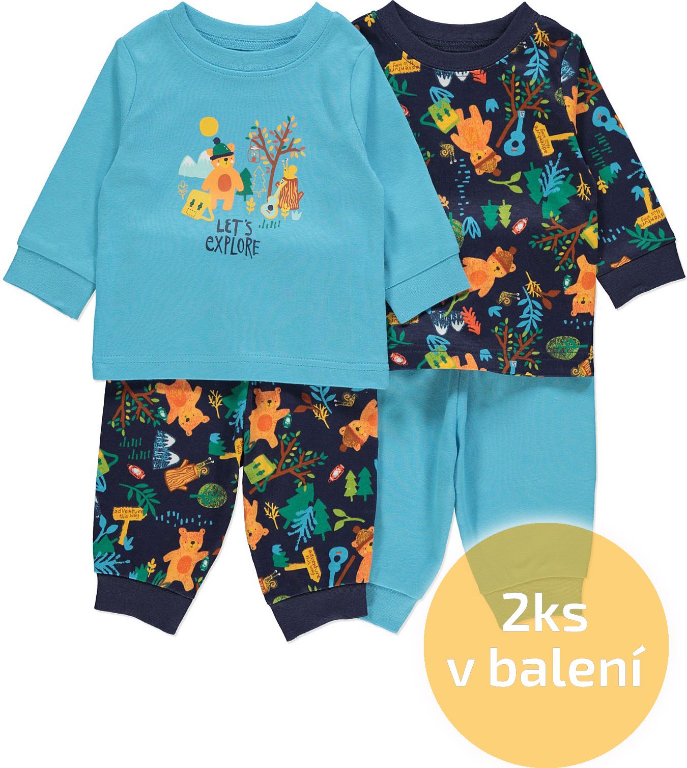 Kojenecká pyžama GEORGE, 2ks v balení, dlouhý rukáv, motiv méďa Velikost: 86 - 92cm (18 - 24 měsíců) - obrázek 1