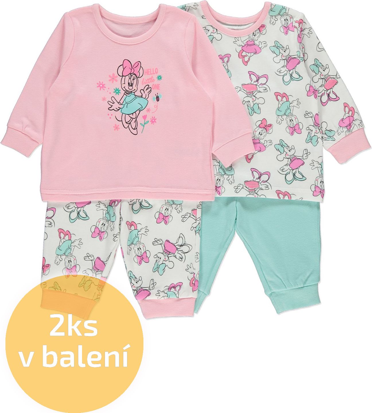 Kojenecké pyžama GEORGE, 2ks v balení, růžové, motiv Minnie Mouse Velikost: 92 - 98cm (2 - 3 roky) - obrázek 1